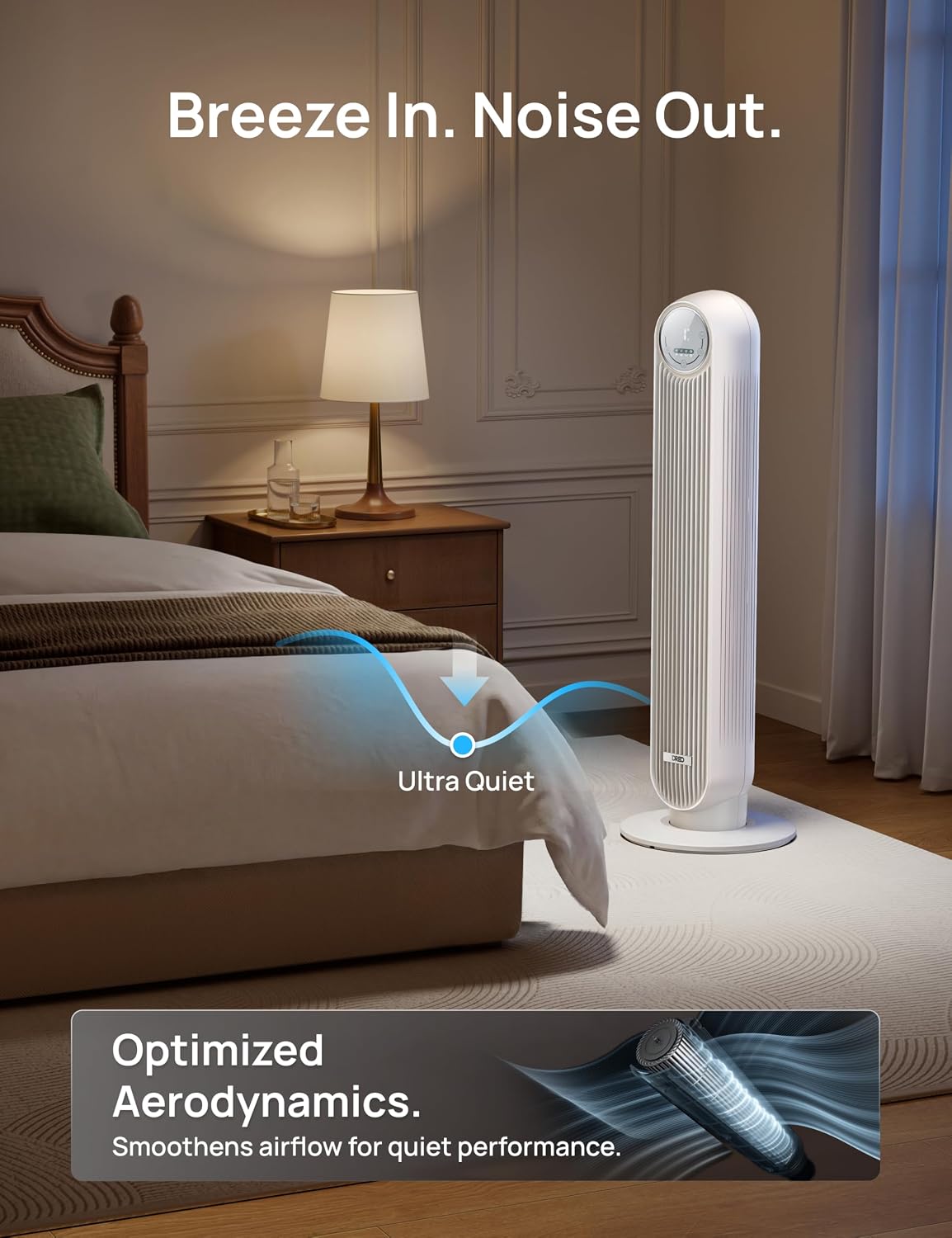 DREO Tower Fan for Bedroom, 26ft/s Velocity, 90° Oscillating, 8H Timer