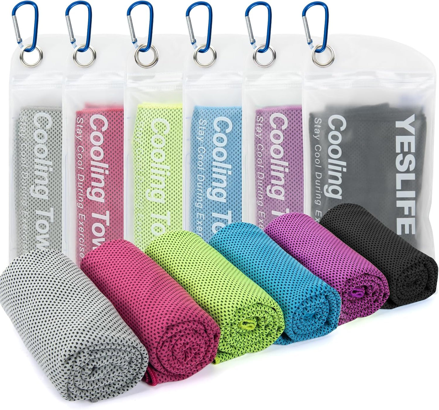 YESLIFE Cooling Towels, 4-Pack 40"x12", Multicolor Set A | Microfiber gym towels, soft breathable neck wrap, cooling towel for yoga running sport camping, Multicolor, 4-pack