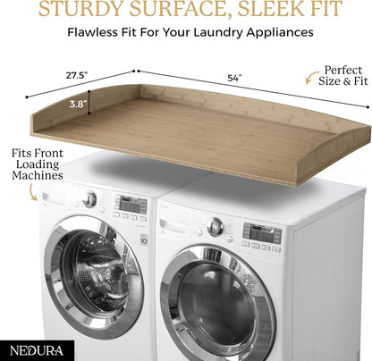 Nedura Washer Dryer Countertop with Anti-Vibration Pads, Curved Edge Rails, Premium Bamboo Laundry Countertop, Washer Dryer Topper, Laundry Room Organization, Laundry Room Accessory – Dark Walnut