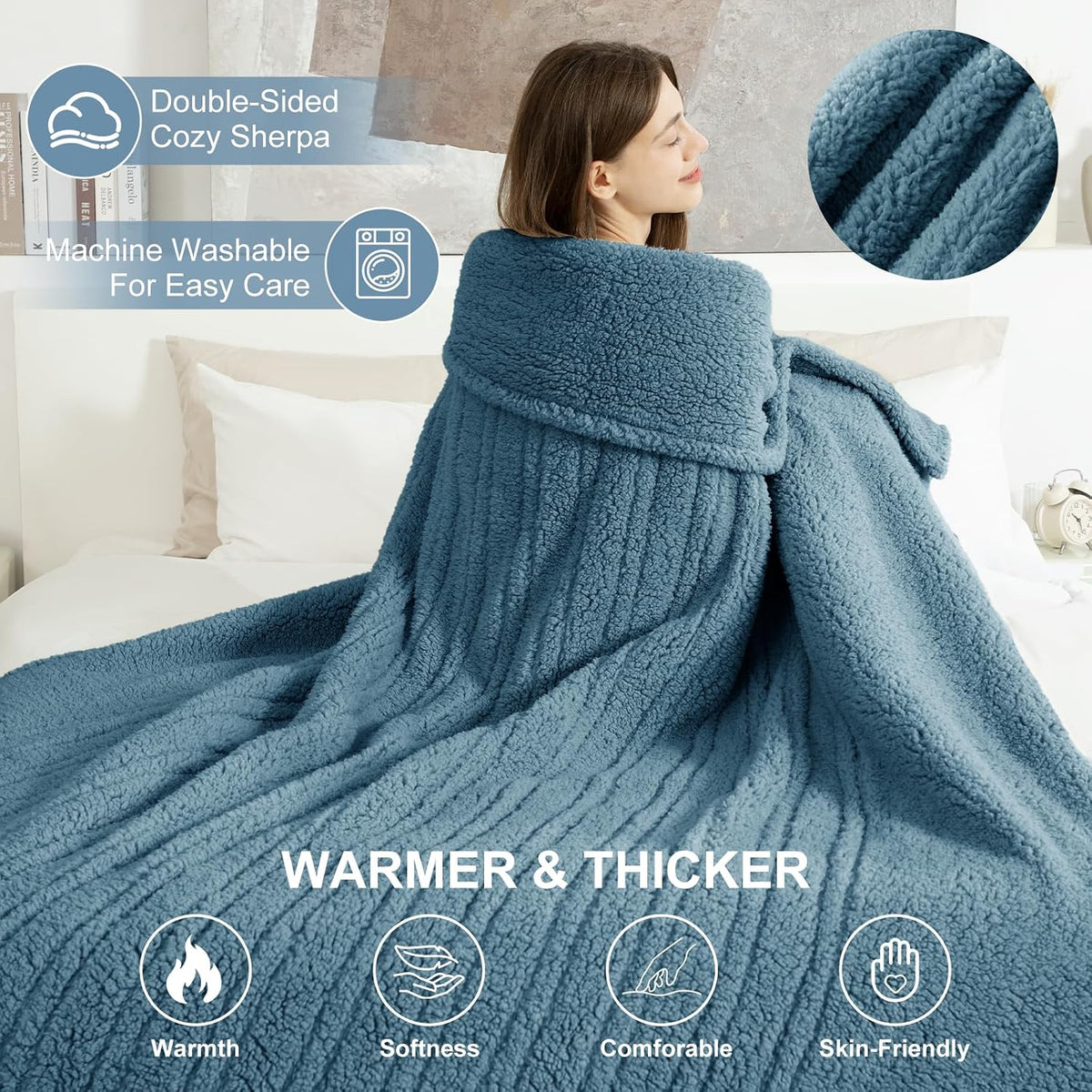 Heated Throw Blanket 50"X60", Soft Sherpa, 4 hrs Auto Shut Off