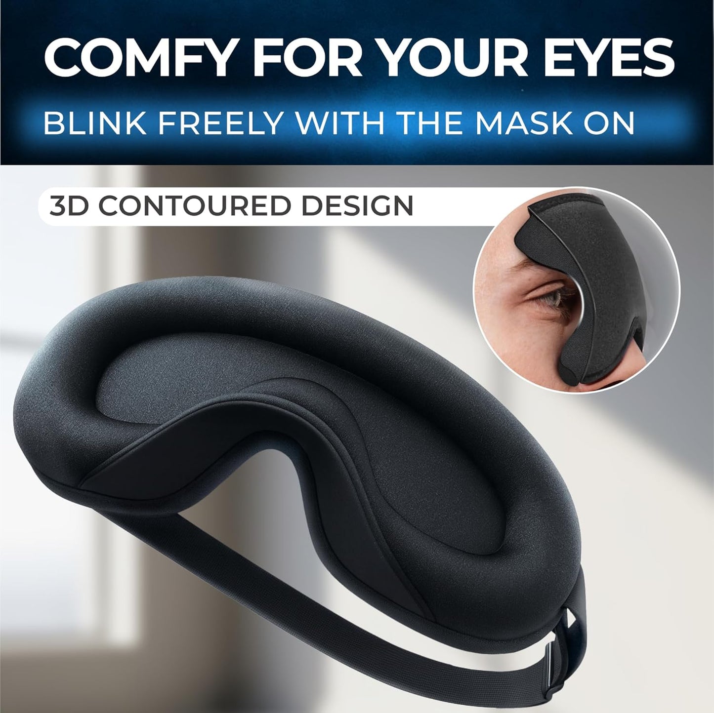 Peace&Quiet | PQ Sleep Mask for Side Sleepers - 3D Contoured Light Blocking Sleeping Mask for Women and Men, Lightweight & Soft Eye Shade Cover for Deep Rest, Premium Quality (Black)