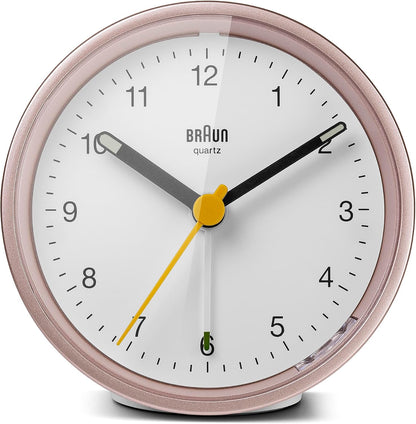 Braun Classic Analogue Alarm Clock with Snooze and Light, Quiet Quartz Movement, Crescendo Beep Alarm in White, Model BC12W.