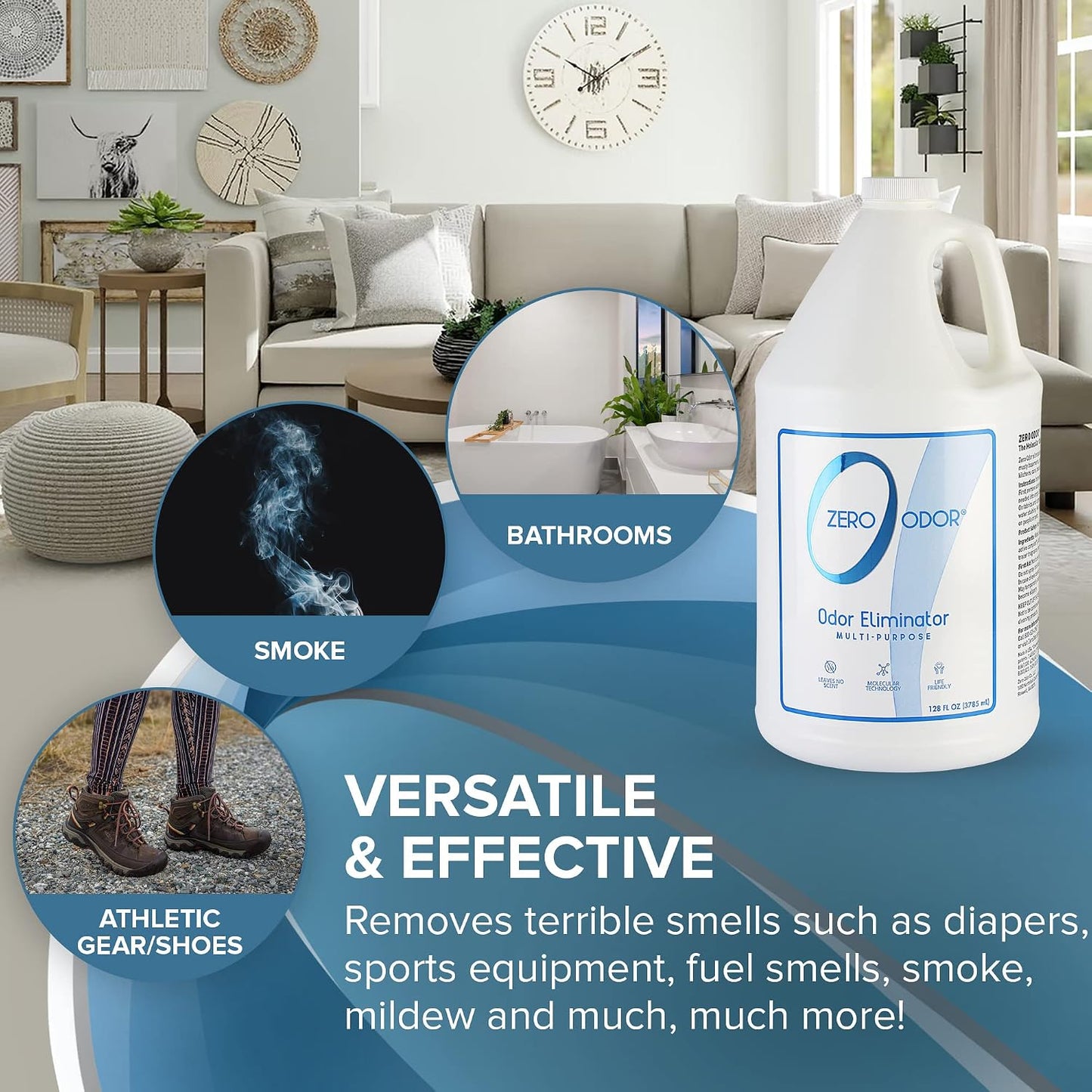 Zero Odor Multi-Purpose Odor Eliminator, Fabric & Room Deodorizer, 16 oz | Odor Eliminator Spray for Closet, Bathroom, Basement, Trash & Upholstery, Air and Surface use