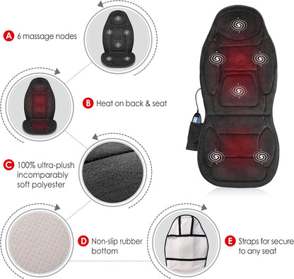 Snailax Back Massager with Heat, Vibration Massage Chair Pad, Seat Cushion | 10 Motors, 5 Modes, 3 Intensities, 2 Heat Settings, 3 Heating Areas, 30/60/90-Min Timer, Foldable, Carry Bag, 2026 Upgraded