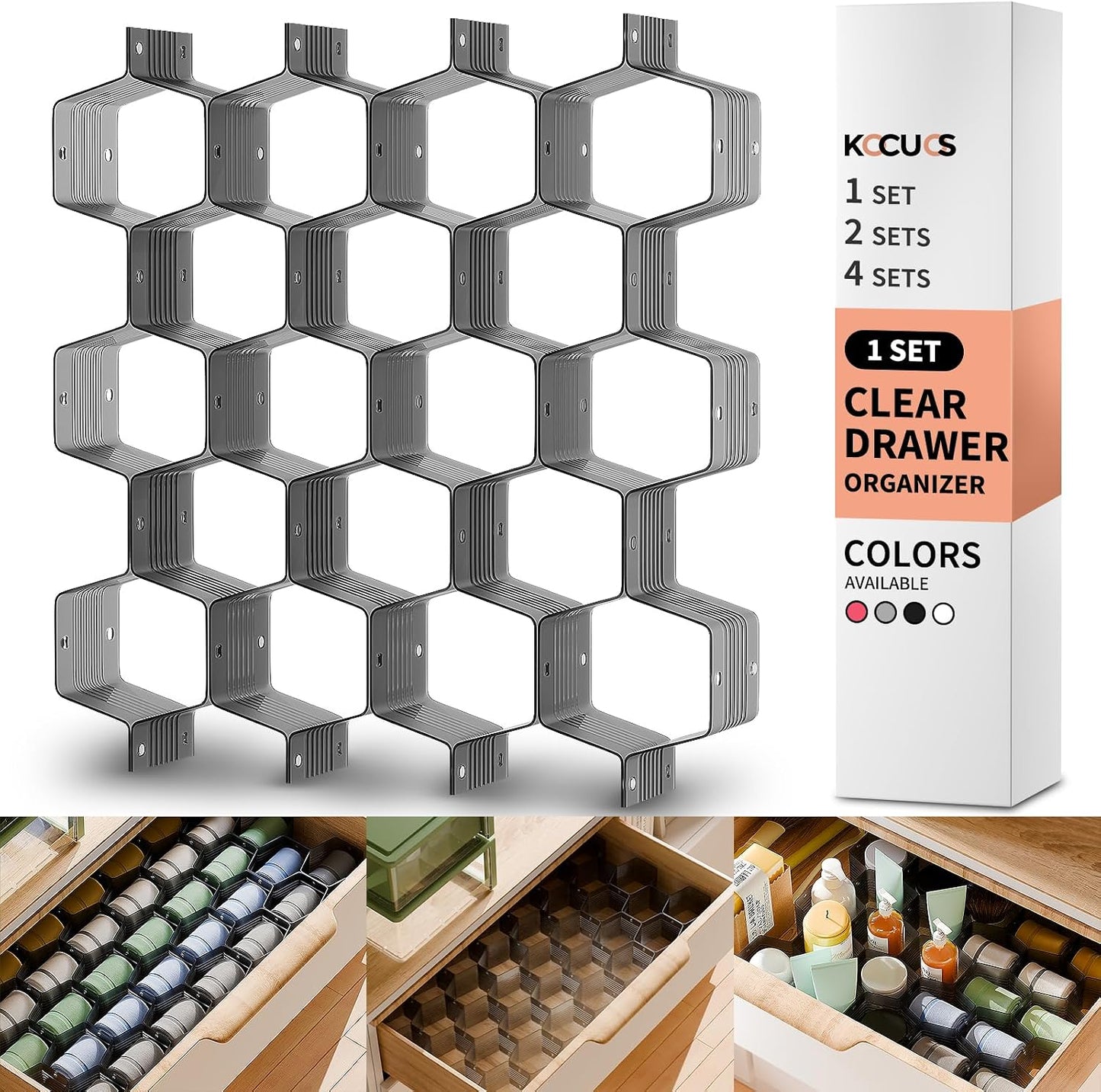 Honeycomb Separator Adjustable Drawer Organizer Divider for Underwear Belt-Scarf Socks Organizer (White(2pcs))