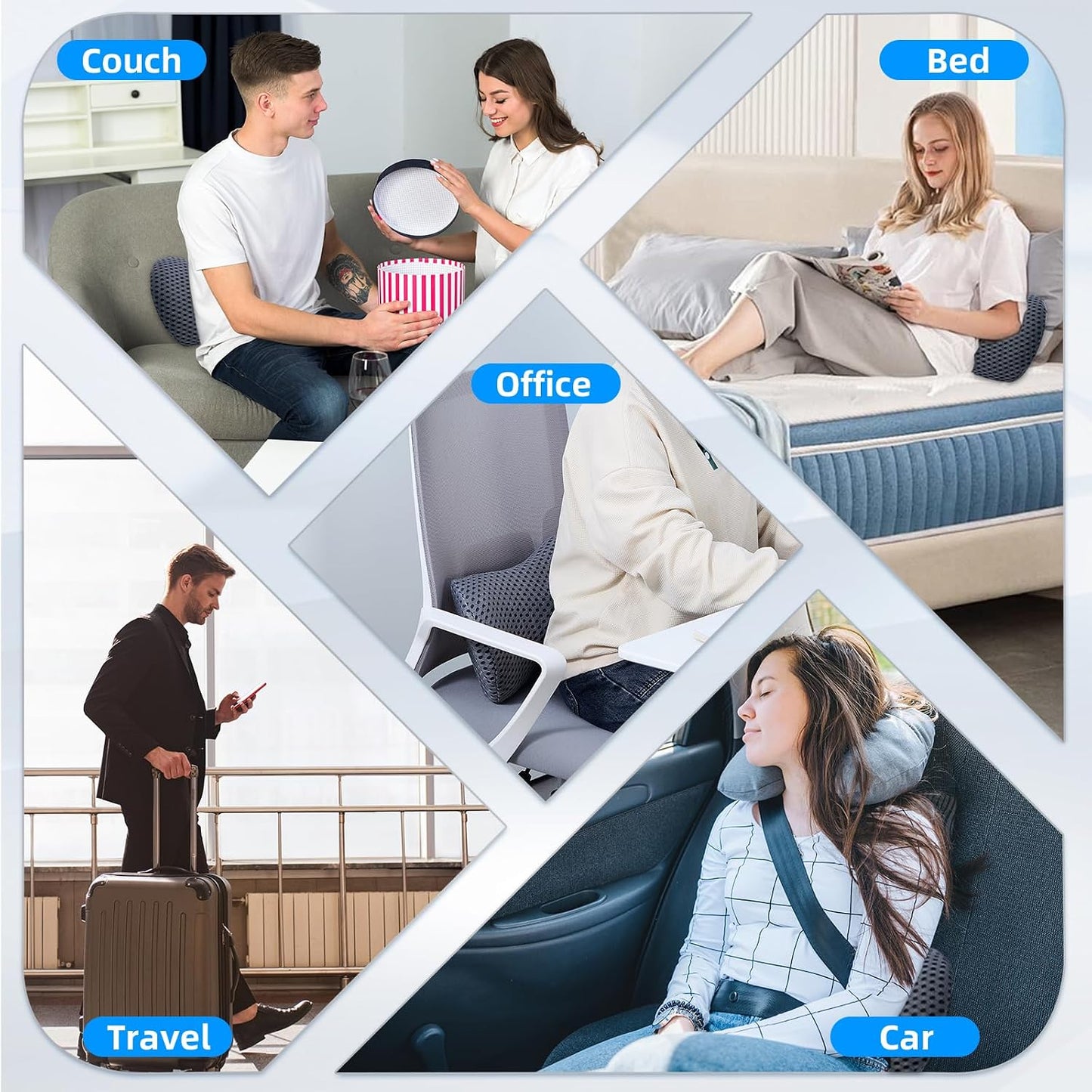 Lumbar Pillow, Memory Foam Lumbar Support Pillow for Office Chair and Car Seat, Ergonomic Streamline Back Pillow for Lower Back Pain Relief, Back Support Pillow for Sitting, Driving, Traveling