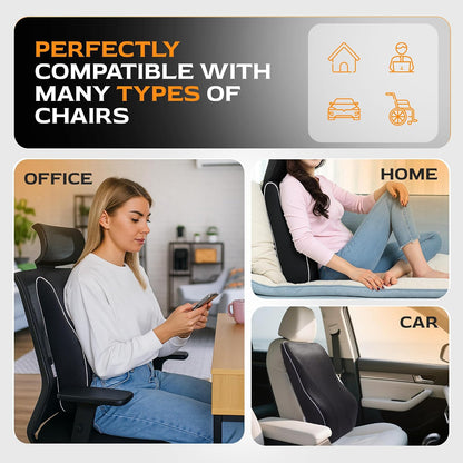 TULARIS Extra Dense Lumbar Pillow with Double Adjustable Straps - Ergonomic Lumbar Support Pillow for Office Chair, Car, Couch Firm Back Support for Lower Back & Spine Pain Relief Memory Foam Cushion