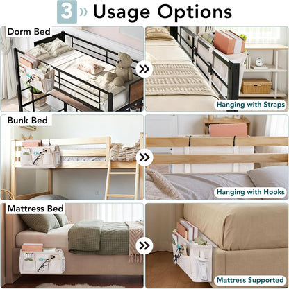 Bedside Caddy, Bedside Storage Bag Hanging Organizer for Bunk Dorm Bed Rail | Bed Caddy with Hooks, Top Bunks and Dorm Essentials for Water, Tissues, Tablets, Books, Phones, Remotes and Other Necessories