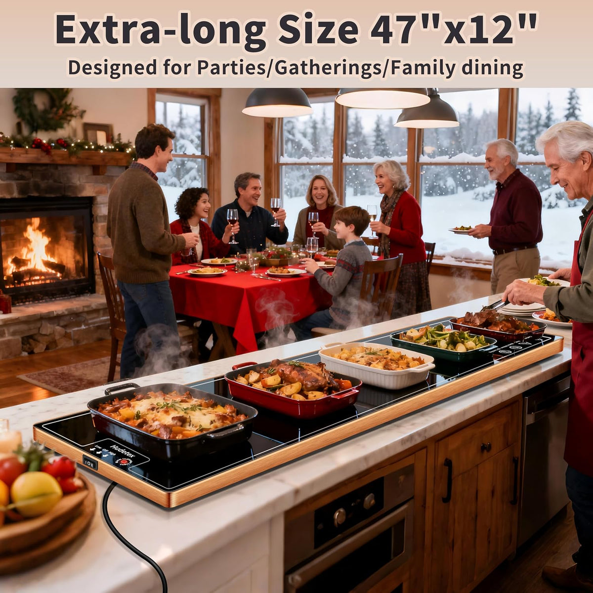 Warming Mat for Food,Extra Long 40"x12",Tempered Glass Warming Tray, Black