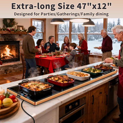 Warming Mat for Food,Extra Long 40"x12",Tempered Glass Warming Tray, Black