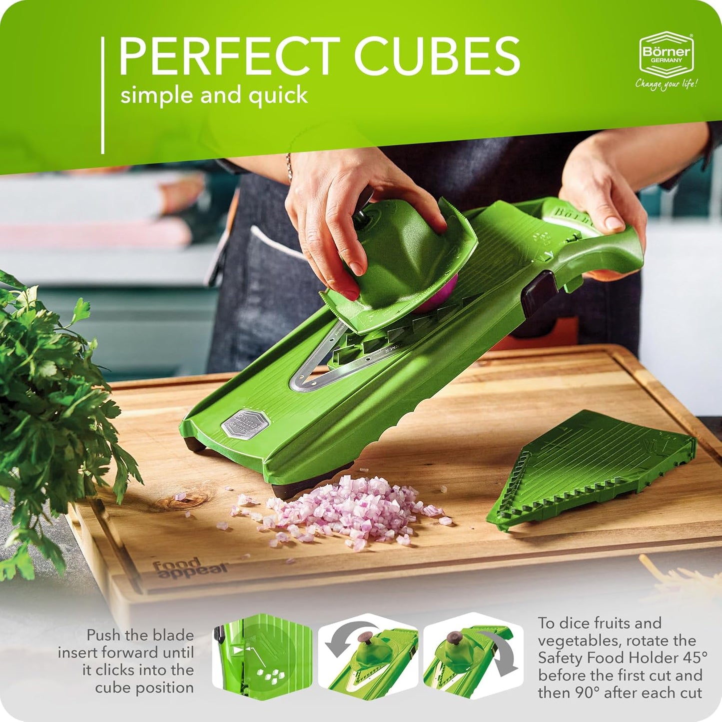 Mandoline Food Slicer Börner V5 (Starter Set) by Reston Lloyd • V-Slicer with Food Holder • Made in Germany • Fruit & Vegetable Chopper • Multiple Settings • Color: White