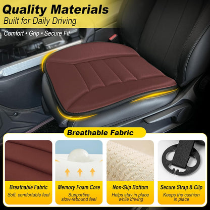 kingphenix Memory Foam Car Seat Cushion for Driver and Office Chair Comfort | 1.2-Inch-Thick Memory Foam Seat Pad, Soft, Breathable Fabric, Non-Slip Silicone Bottom for Long Drives and Office Use, Black