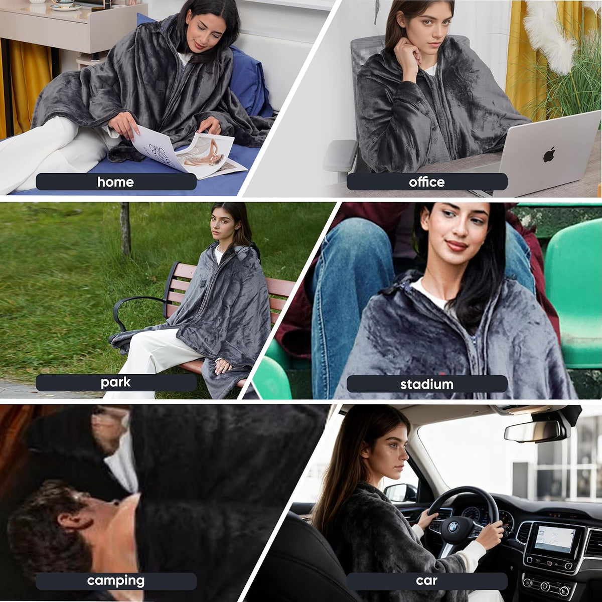 Large Cordless Heated Blanket Shawl, 71"×43" with Power Bank
