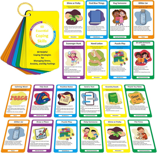 32 Coping Skills Cards with 60 Strategies – Therapy Tools for Teens & Adults to Manage Stress, Anxiety & Emotions – Durable Mindfulness & Emotional Intelligence Deck for Home, School & Counseling Use
