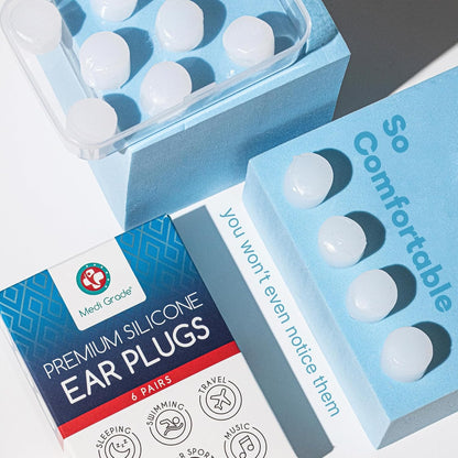Medi Grade Silicone Ear Plugs for Sleeping, 6 Pairs, 27dB Noise Reduction