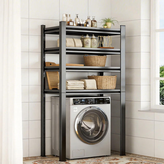 4 Tier Over the Washer Storage Shelf, Metal Washing Machine Shelf, Heavy Duty Laundry Shelf for Over Washer or Dryer, Black (63" H x 45.3" W x 19.7" D)