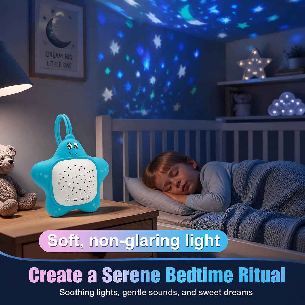 Portable White Noise Sleep Soother Baby Sound Machine with Star Projector