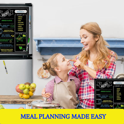 White Magnetic Dry Erase Weekly Menu Board for the Fridge | Weekly meal and dinner planner, 7-day grid, grocery and to-do lists, 12x16 inches, fits standard fridge, 3 markers, eraser