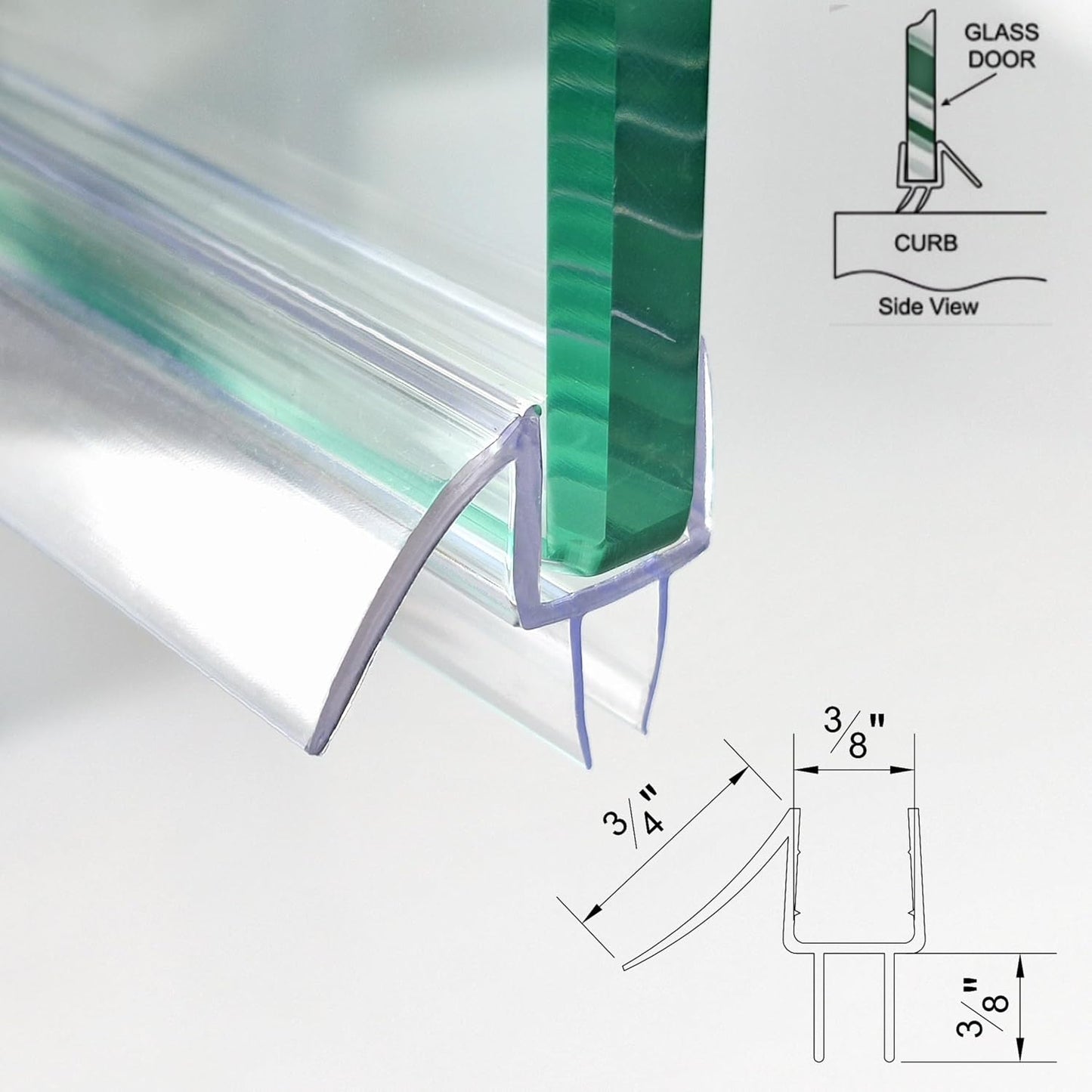Shower Door Bottom Seal Strip 36 inches, 1/2" (12mm) Glass, 1 Pack | Frameless Shower Sweep Seal, Ultra Clear, Transparent, Polycarbonate