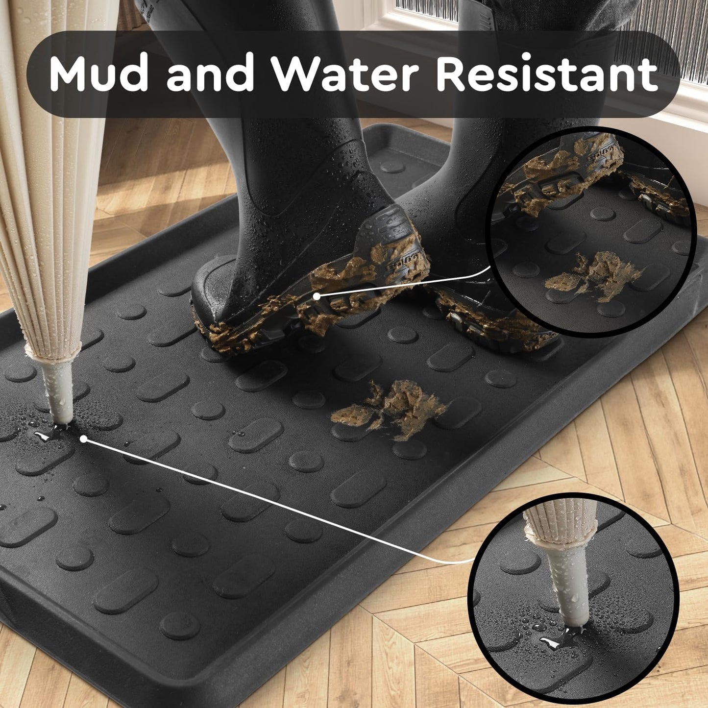 tchdio Durable Rubber Boot Tray and Shoe Mat for Entryway - Heavy Duty Waterproof Shoe Tray Organizer, Non Slip Boot Trays for Front Door, Entryway Muddy Shoes Storage, 16x27.5 Inches
