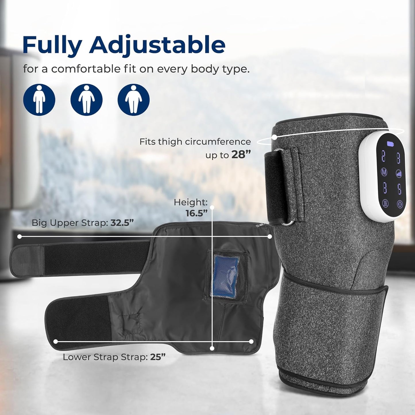 SereneLife 3-in-1 Air Compression Knee Massager with Heat and Vibration, Rechargeable Cordless Knee Wrap, 4 Airbags, 4 Vibration Modes, 2 Heat Settings, Smart LED Controller, Ice Pack, Carry Bag