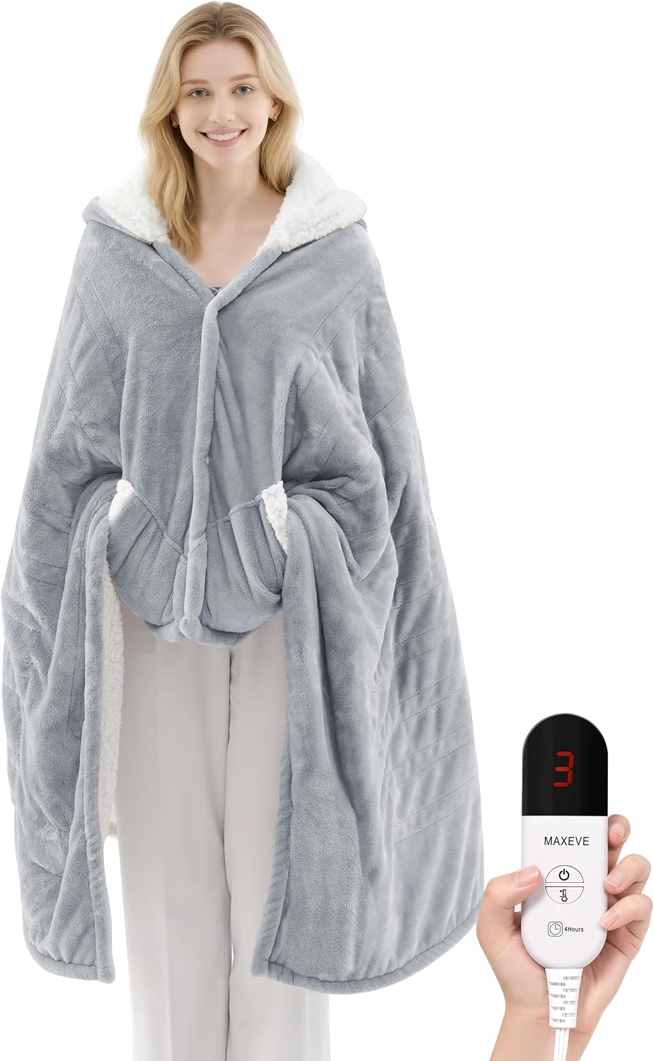 MAXEVE Heated Wearable Blanket with Foot Pocket & Sleeves Electric Snuggle