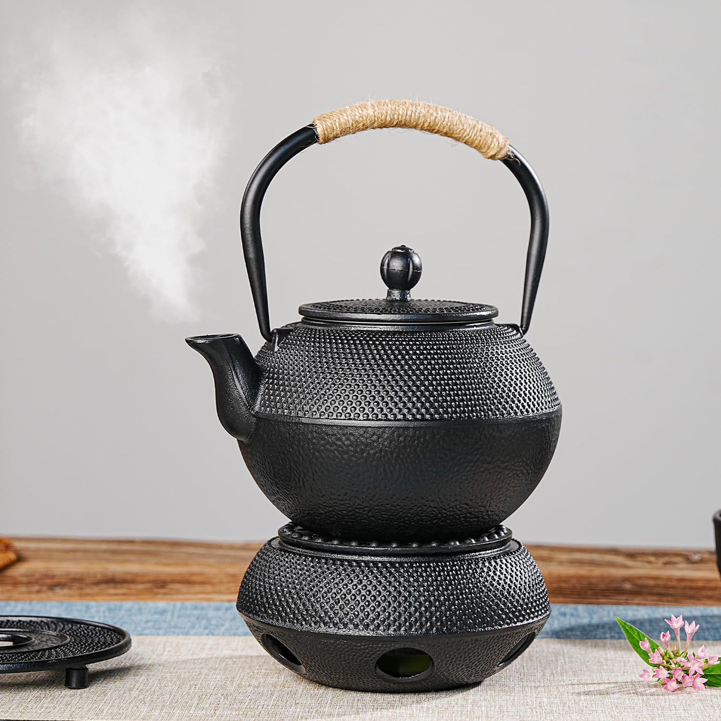 Sungmor Black Cast Iron Teapot Warmer - Base with Candle Holder | Heat Retaining Stand for Tetsubin or Glass & Ceramic Teapots