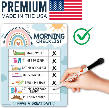 Magnetic Morning & Bedtime Routine Chart for Kids - Customizable Toddler Daily Schedule Board with Dry Erase Surface, Stickers & Marker, Build Habits with Visual Checklists, Boho Theme
