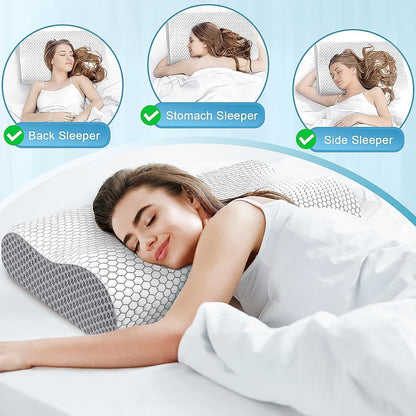 Neck Pillow for Sleeping, Ergonomic Cervical Bed Pillow, Blue Standard Size | Memory Foam Bed Pillow for Side Back Stomach Sleepers, Contour Fit Neck Pillow for Sleeping and Neck Pain Relief