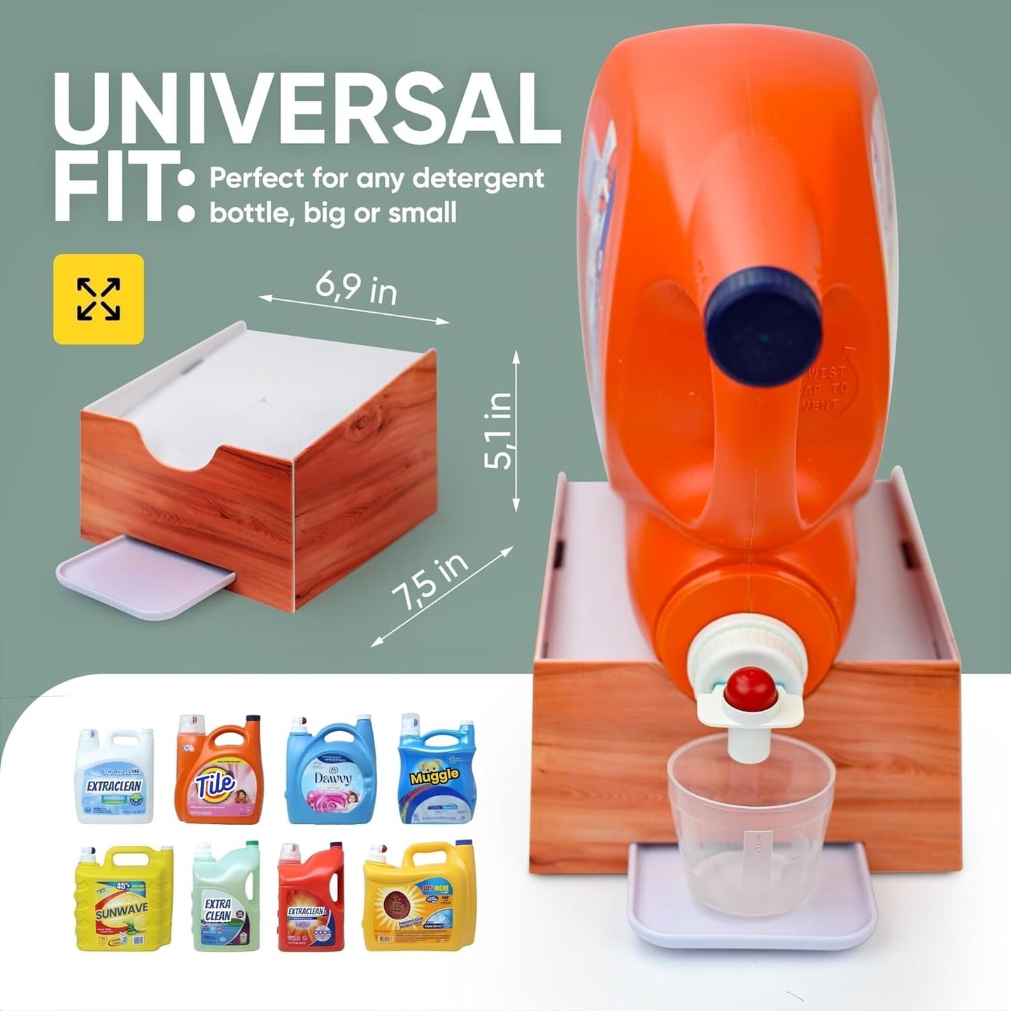 TidyFriend No-Spill Liquid Laundry Detergent Dispenser Holder, Laundry Soap Dispenser Holder with Drip Tray for Laundry Room Organization, Angled Downward Slope for Easy Pouring (No Strap, Ivory)