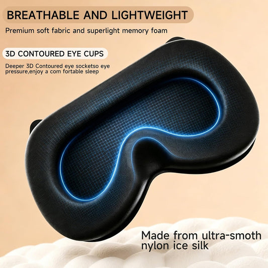 3D Blackout Sleep Mask, Memory Foam Eye Cover for Travel | Zero pressure 3D contoured design with adjustable strap. Perfect for side sleepers, travel, and lash extensions.