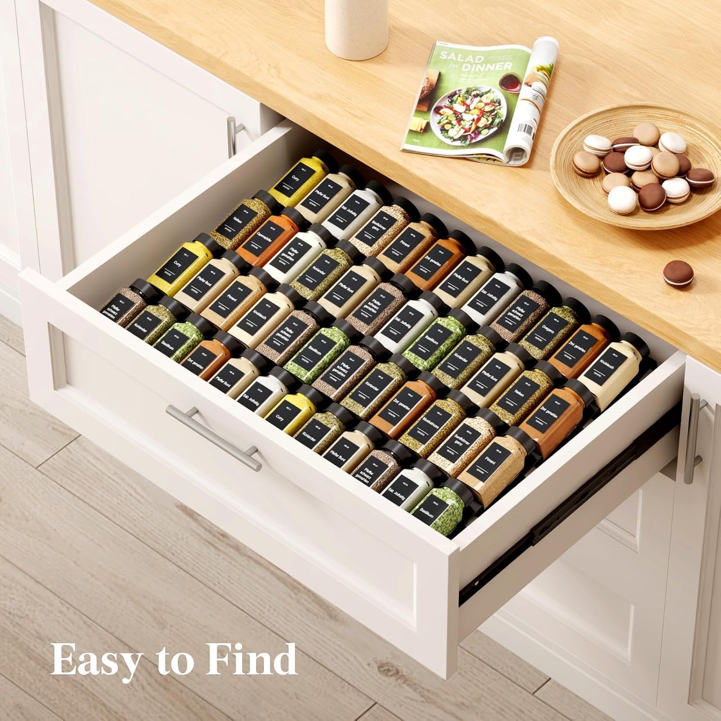 Lifewit Spice Drawer Organizer, 36PCS Interlocking Spice Rack Drawer Insert | Adjustable Seasoning Drawer Organizer with Non-Slip Pads, Spice Organization & Seasoning Storage for Kitchen, Cabinet, Black