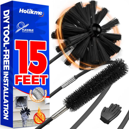 Holikme Dryer Vent Cleaner Kit - 15Ft Flexible Lint Brush for Deep Cleaning | Dryer Vent Cleaner Brush with Drill Attachment, Removes Years of Lint Buildup, Improves Airflow, Faster Drying & Fire Safety
