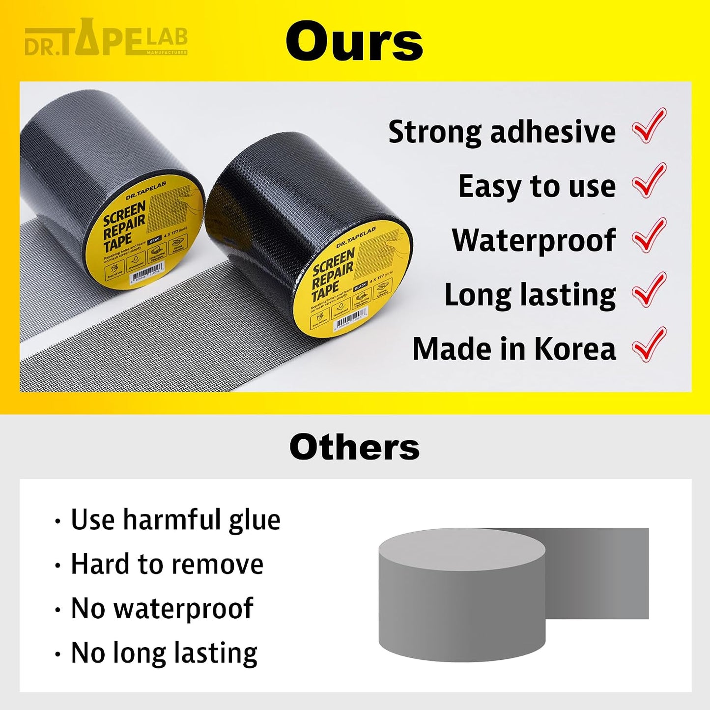 Black Window Screen Repair Tape, 4 in X 15 FT, Screen Repair Kit for Windows or Doors, Strong Adhesive Patch Kit Fiberglass Mesh Tape