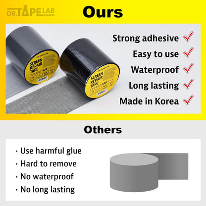 Black Window Screen Repair Tape, 4 in X 15 FT, Screen Repair Kit for Windows or Doors, Strong Adhesive Patch Kit Fiberglass Mesh Tape