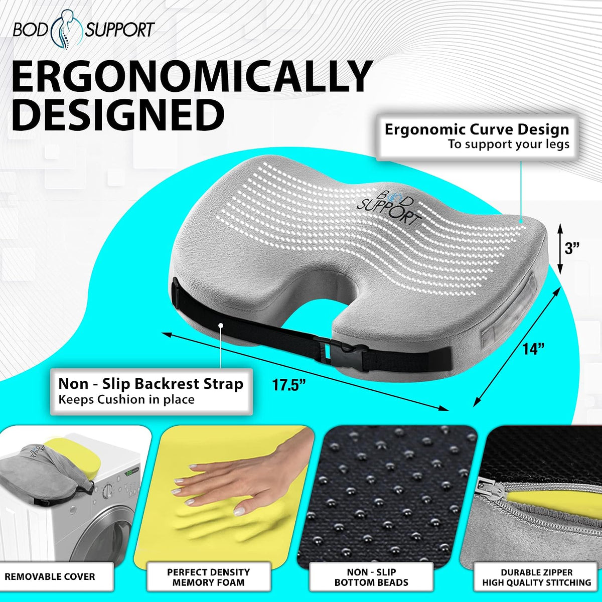 Seat Cushion with Straps - Seat Cushions for Office Chairs, Car Seat Cushion for Tailbone Pain Relief Cushion Design to Relieve Sciatica Coccyx Design from Prolonged Sitting (Grey)