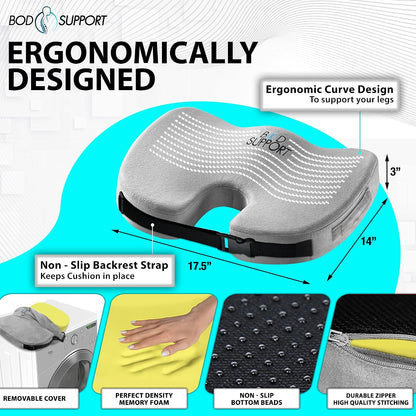 Seat Cushion with Straps - Seat Cushions for Office Chairs, Car Seat Cushion for Tailbone Pain Relief Cushion Design to Relieve Sciatica Coccyx Design from Prolonged Sitting (Grey)