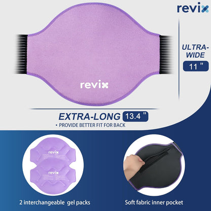 REVIX Extra Large Lower Back Ice Pack Wrap, 2 Pack Gel Wrap for Lumbar | Reusable Cold Gel for Sciatica & Waist Relief, 13.4 x 11 in, Hands-free Lumbar Wrap for Men & Women, Blue