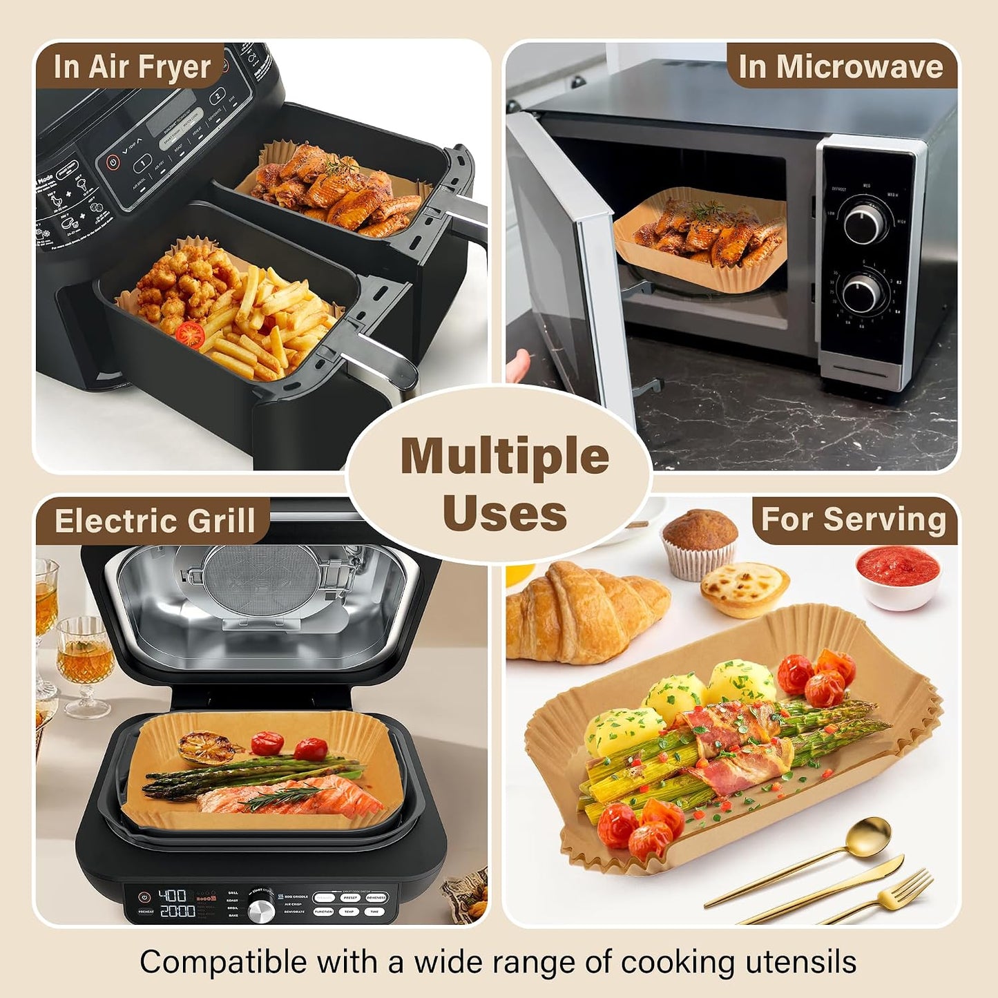 200pcs Air Fryer Liners Disposable, Air Fryer Liners, 8.7" Square Parchment Disposable Paper Liner for Air Fryer, Parchment Paper, Baking, Roasting and Microwave