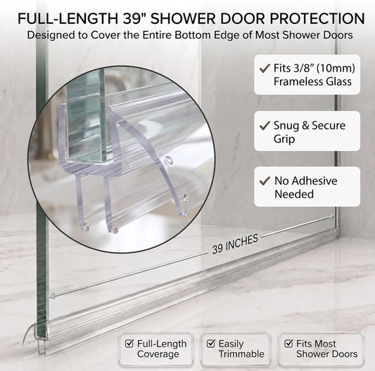 3 Pack Shower Door Bottom Seal Strip 39" – Frameless Glass Shower Door Seal for 3/8" (10mm) Glass, Clear Shower Door Sweep Replacement, Leak Guard Glass Shower Door Seal Strip Bottom