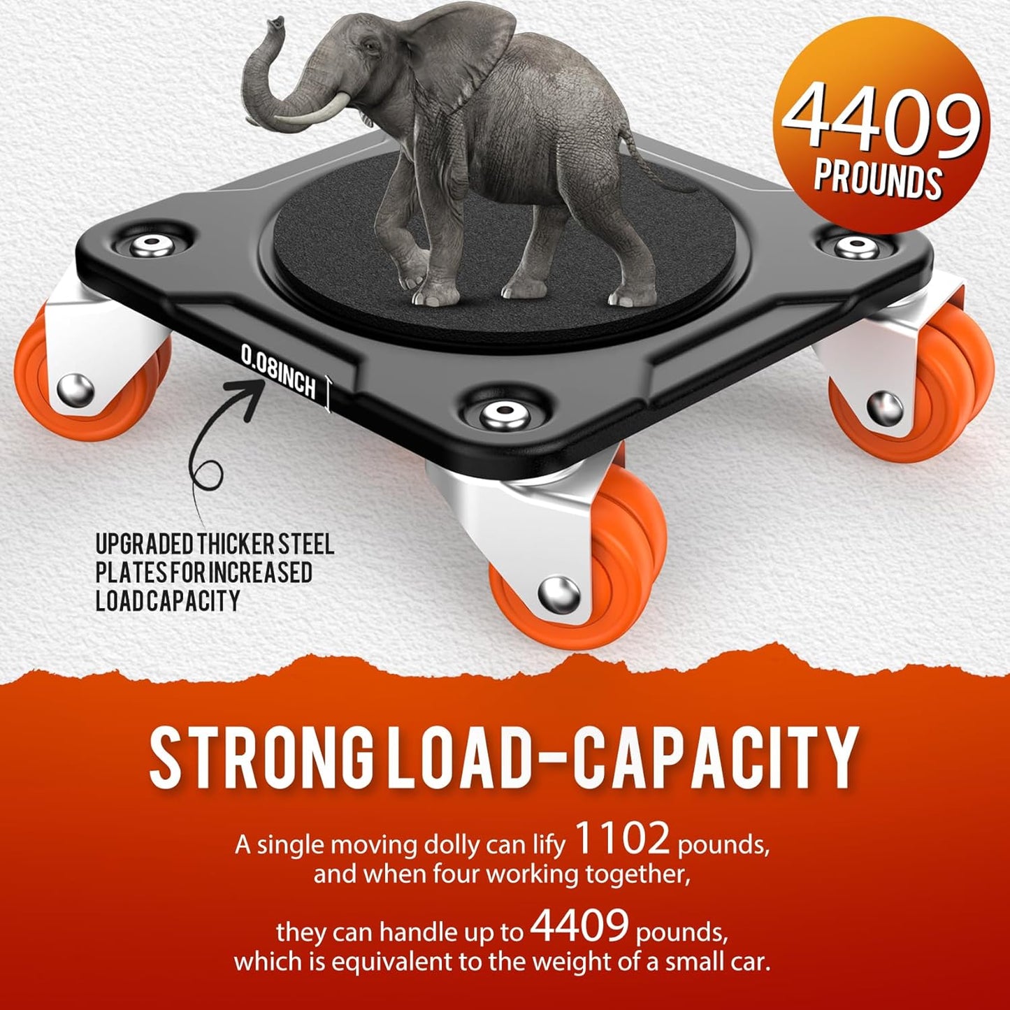 Heavy Duty Furniture Movers with 8 Wheels | Dual-Wheel Design Carbon Steel Panel Furniture Dolly Set with Lifter,360°Rotating Casters for Easy Moving,Max Load 3306 LBS