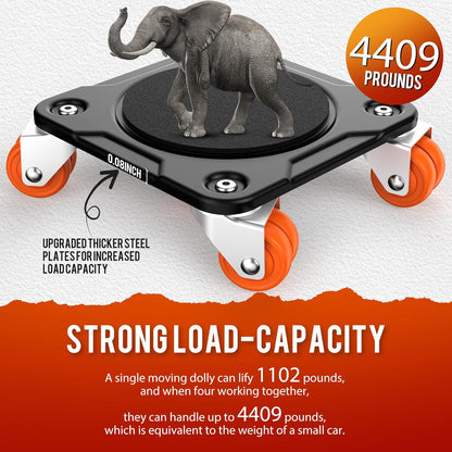 Heavy Duty Furniture Movers with 8 Wheels | Dual-Wheel Design Carbon Steel Panel Furniture Dolly Set with Lifter,360°Rotating Casters for Easy Moving,Max Load 3306 LBS