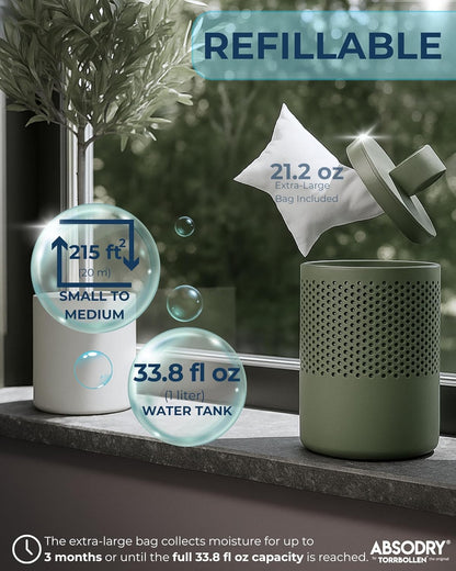 Closet dehumidifier - Absodry by Torrbollen Moisture Absorber 1.3lb Bag — Dehumidifier for Bedroom, humidity absorber, Air Freshener and Purifier for Home Up to 90 Days, 269 ft² (White)