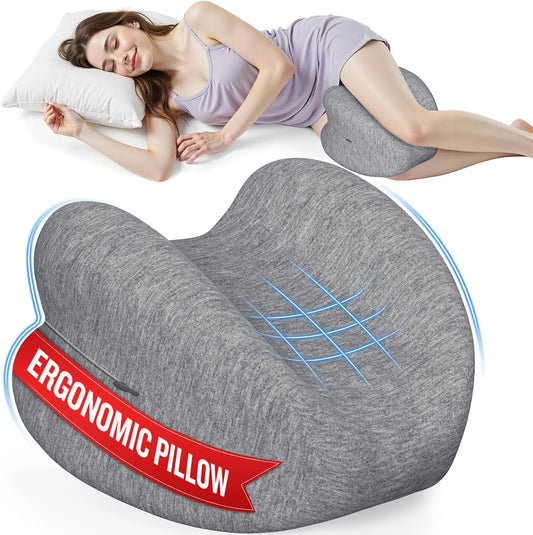 Knee Pillow for Side Sleepers, Memory Foam Leg Pillow, Grey