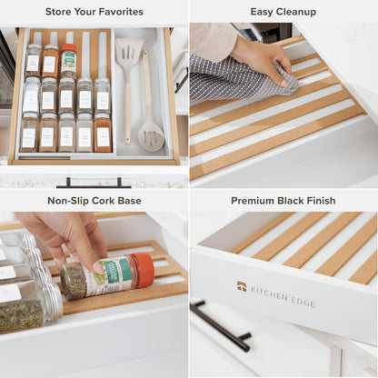 Expandable Spice Drawer Organizer, Bamboo | Holds up to 15 spice jars (not included), non-slip feet, 100% sustainable bamboo wood