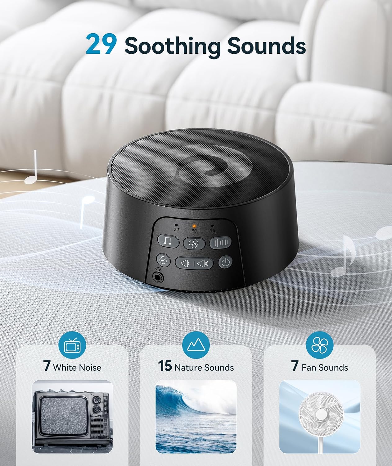 Dreamegg White Noise Machine, Sound Machine for Sleeping Baby, Kids, Adult | Portable Sound Machine for Sleep, 29 HiFi Sound, Battery/Adapter, Sound Therapy for Home Office Travel, Black