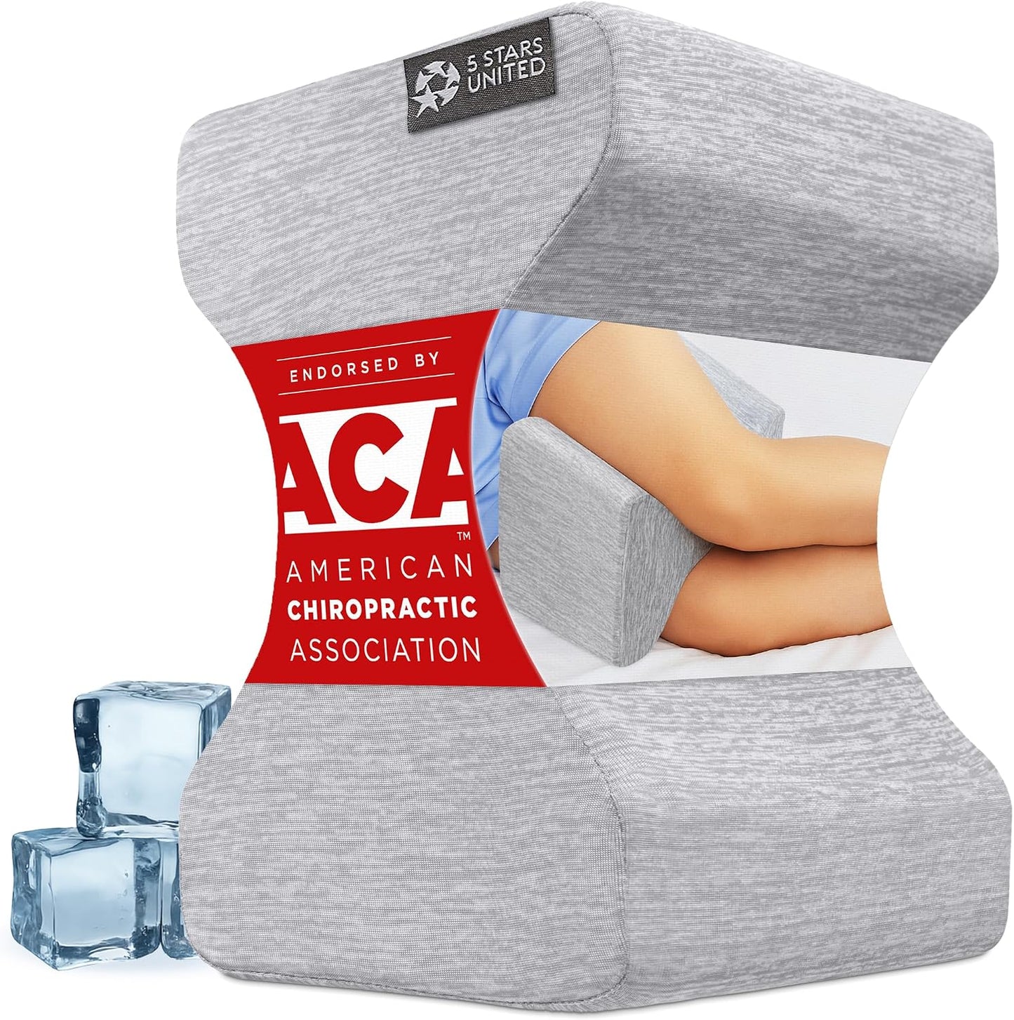 5 STARS UNITED Knee Pillow for Side Sleepers - Hip Pain Relief, Memory Foam Leg Cushion for Side Sleeping - Between Legs Pillow for Sciatica & Lower Back Pain, White
