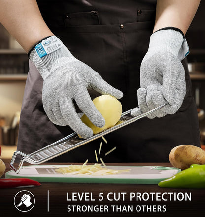 JDL Large Blue Cut Resistant Gloves with Touch Screen, Food Grade, ANSI A5, 3D Stretch Fit, Firm Grip, Suitable for Oyster Shucking, Meat Slicing, Kitchen Protection