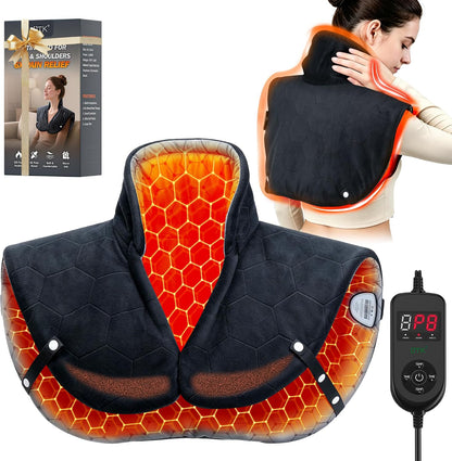 Far Infrared Heating Pad for Neck Shoulder and Back - 6X Deeper Pain Relief of Chronic Pain in Seniors, Dual Carbon Fiber 30s Fast Heating, 8 Heat Options 4H Auto-Off, Gifts for Women Men, 24"x20"