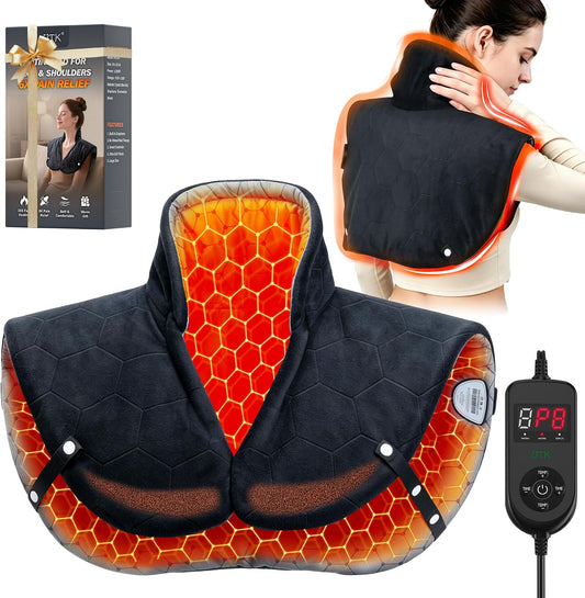 Far Infrared Heating Pad for Neck Shoulder and Back - 6X Deeper Pain Relief of Chronic Pain in Seniors, Dual Carbon Fiber 30s Fast Heating, 8 Heat Options 4H Auto-Off, Gifts for Women Men, 24"x20"